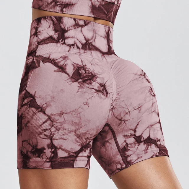 Seamless Push‑Up Tie‑Dye Gymshorts – Dames | High-Waist & Squatproof