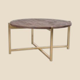 Salontafel Dox uit de Grand Collection, espresso mangohout, goud metaal