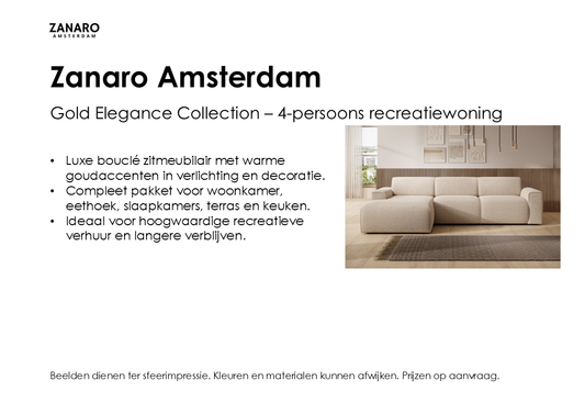 Moodboard Gold Elegance meubelpakket 4-persoons recreatiewoning – Zanaro Amsterdam