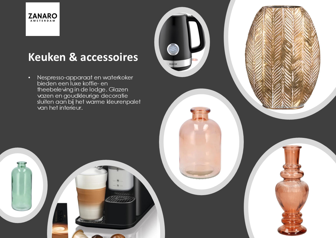 Keuken en accessoires Gold Elegance pakket met Nespresso apparaat, waterkoker en luxe glazen en gouden decoratievazen