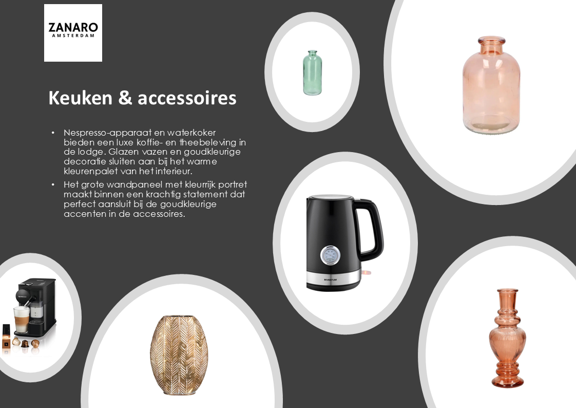 Keuken en decoratie Grand pakket met Nespresso apparaat, waterkoker, glazen vazen en goudkleurige decoratiestukken