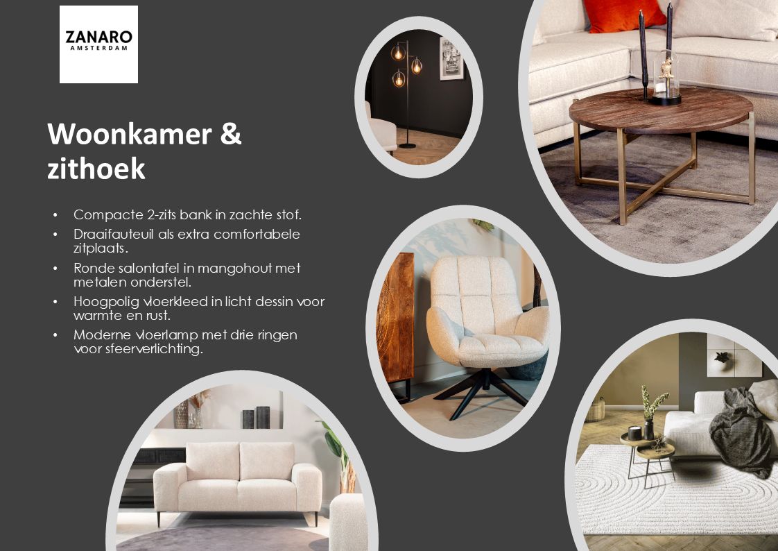 Woonkamer Comfort pakket met beige bank, fauteuil, salontafel en vloerkleed in zandtinten