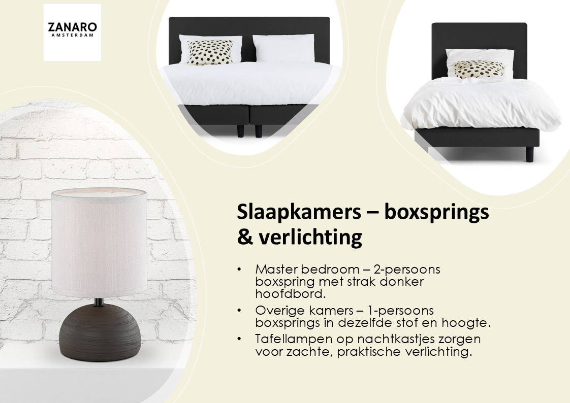 Slaapkamers Comfort pakket met boxsprings, nachtkastjes en sfeerverlichting