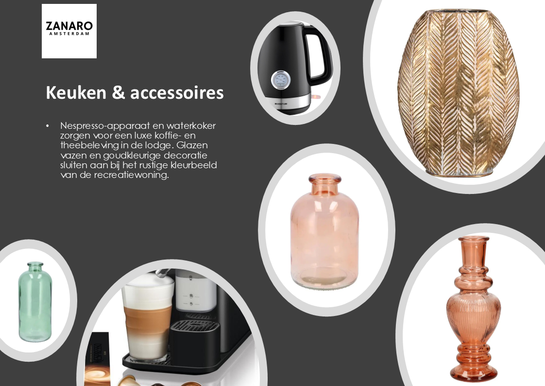 Keukenuitrusting Comfort pakket met Nespresso apparaat, waterkoker en luxe decoratievazen