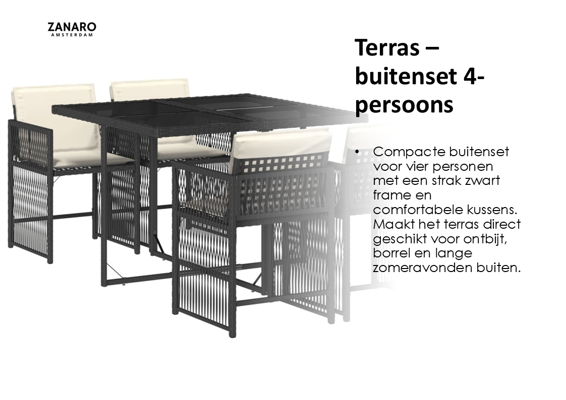 Terrasset voor vier personen en groot statement schilderij – Comfort meubelpakket